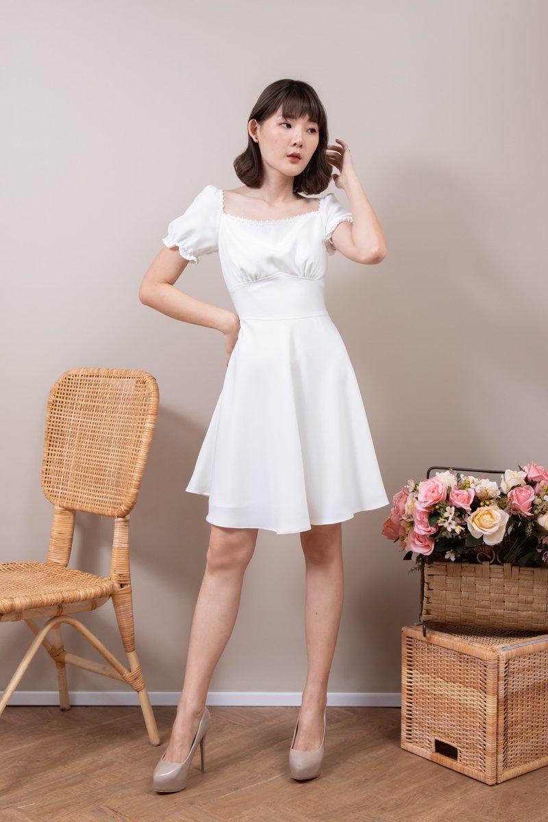 Snow White Off White Wedding Gown Bridesmaid Prom Dress Vintage Party Dress - 洋装/连衣裙 - 聚酯纤维 白色