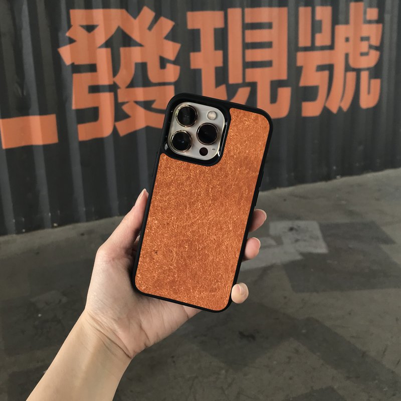iPhone电话壳 17ProMax Air - 意大利真皮防摔手机壳 - 免费压字 - 证件套/卡套 - 真皮 橘色