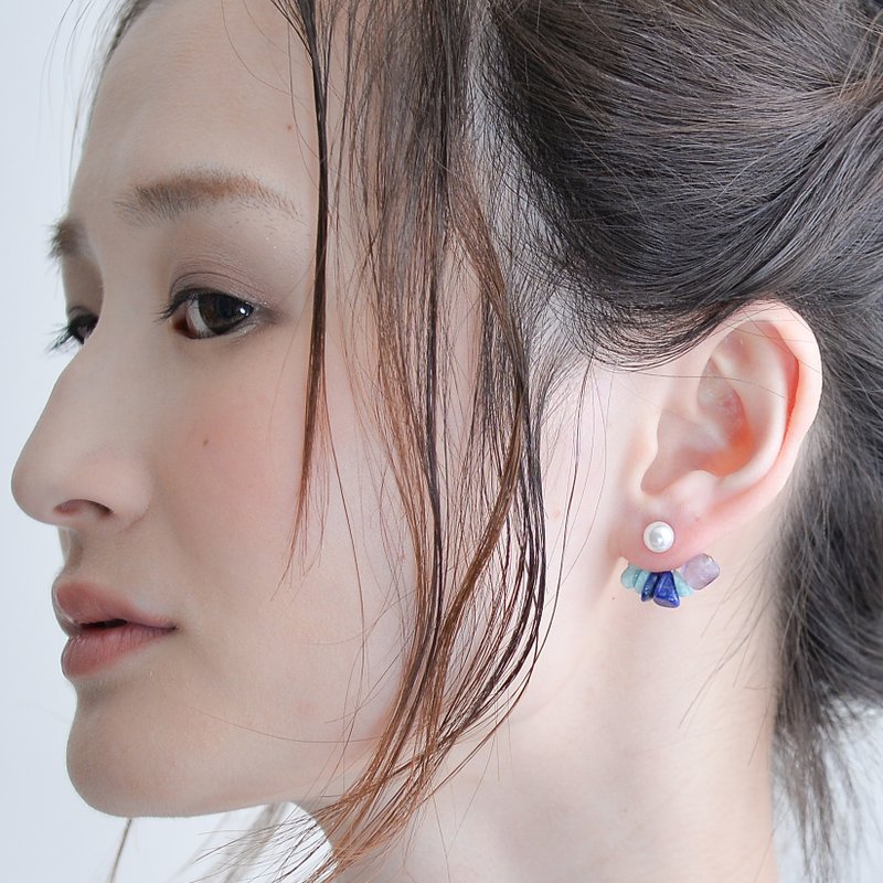 [14kgf] Cicely Pierce BLUE Sicily earrings Blue - 耳环/耳夹 - 其他金属 