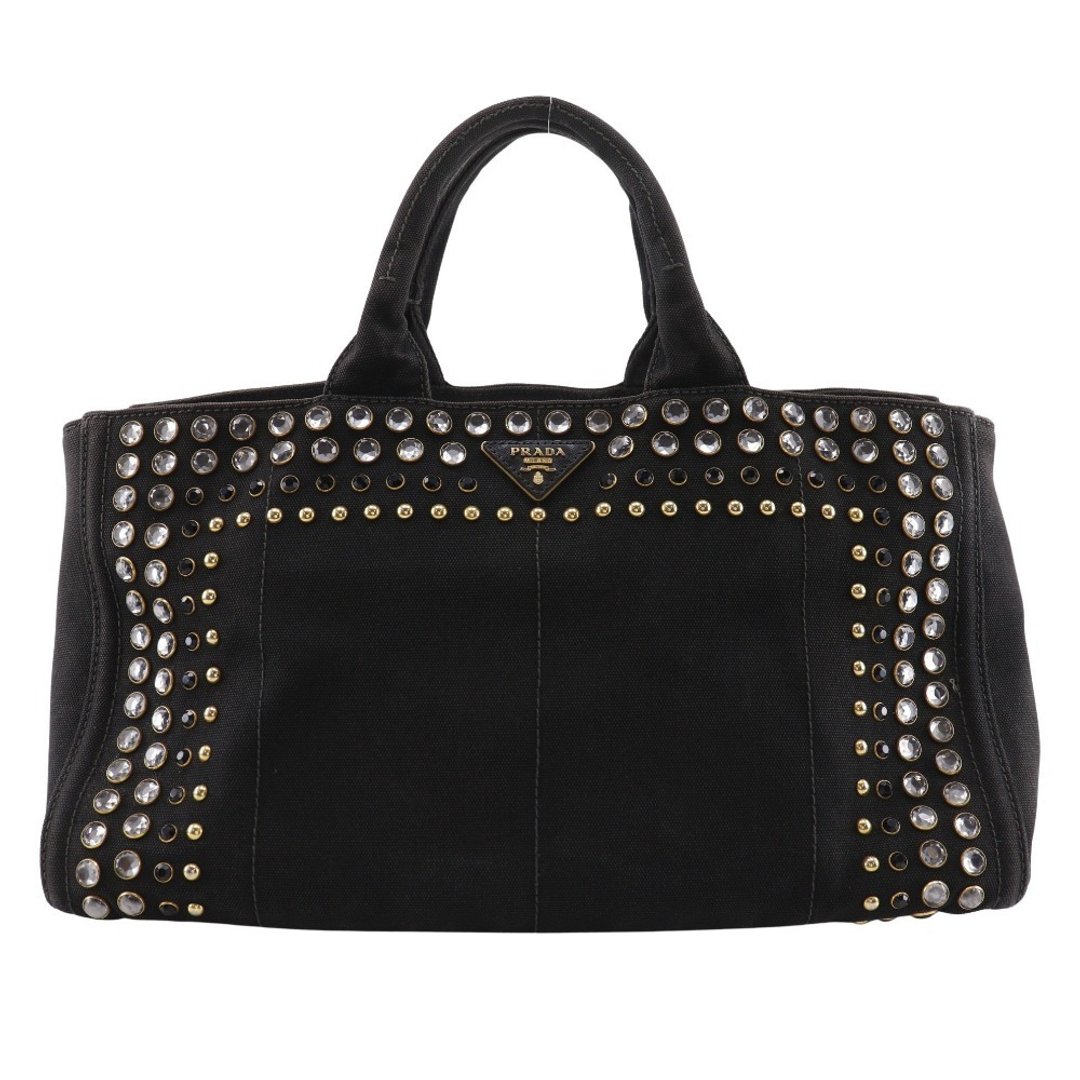 【日本直送】PRADA 普拉达 Canapa GM 手提包 缀饰 铆钉 托特包 B1872O 帆布 NERO 黑 女性【二手】 - 手提包/手提袋 - 棉 黑色