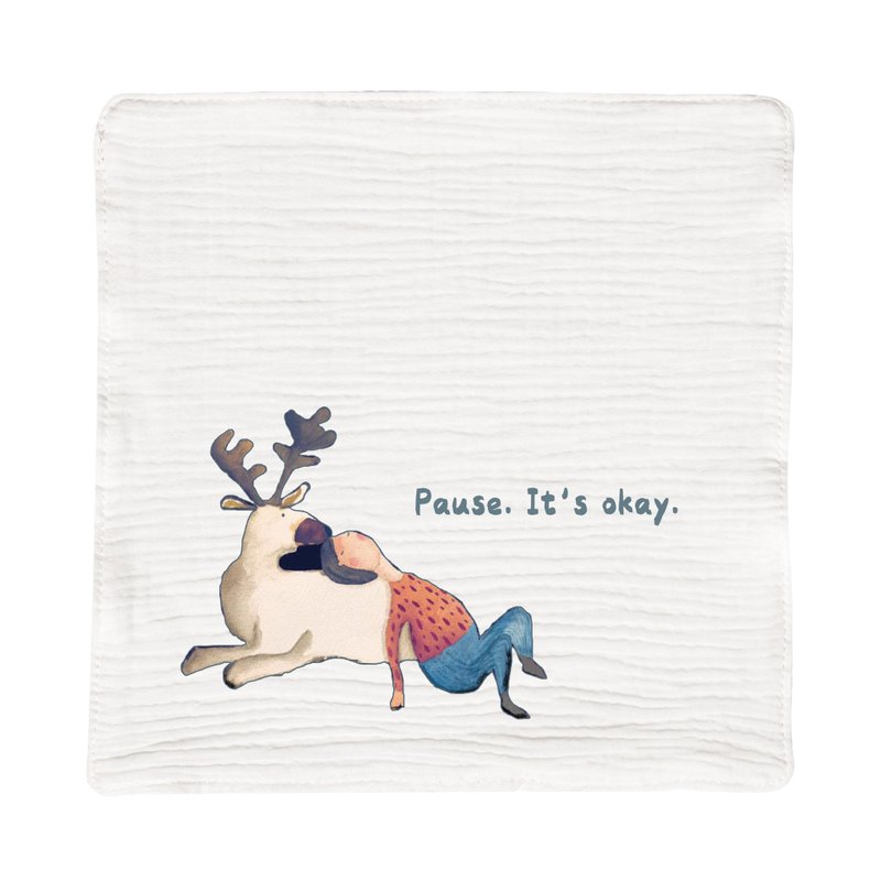 【客制姓名】Pause, it's okay. 宝宝围兜│口水巾│送礼 - 围嘴/口水巾 - 棉．麻 白色