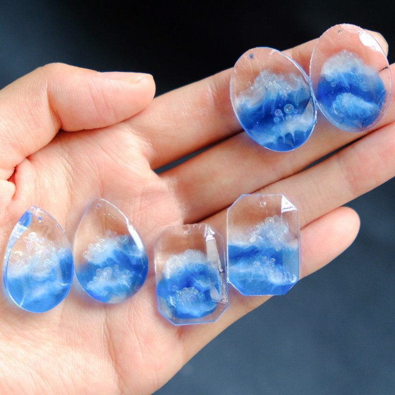 【冲浪里】The Great Wave Ear Rings / Necklace Set by ETPLANT - 洋装/连衣裙 - 银 蓝色