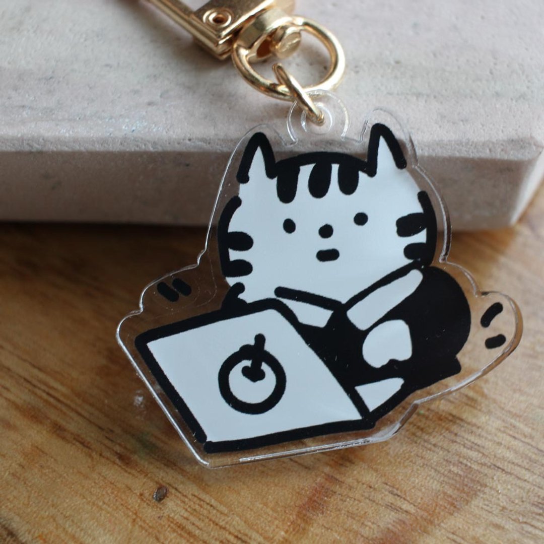 JayeonStore 工作中的猫咪压克力钥匙圈 - 钥匙链/钥匙包 - 压克力 黑色