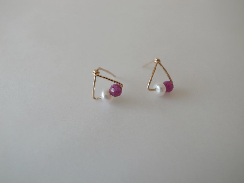 圣诞礼物【耳环 】红宝石 14K 注金 包金 珍珠耳环 - 耳环/耳夹 - 珍珠 金色