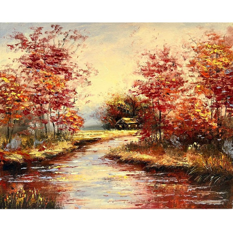 秋季绘画风景艺术原创艺术品 40x50 厘米/ 16x20 英寸 - 海报/装饰画/版画 - 棉 多色