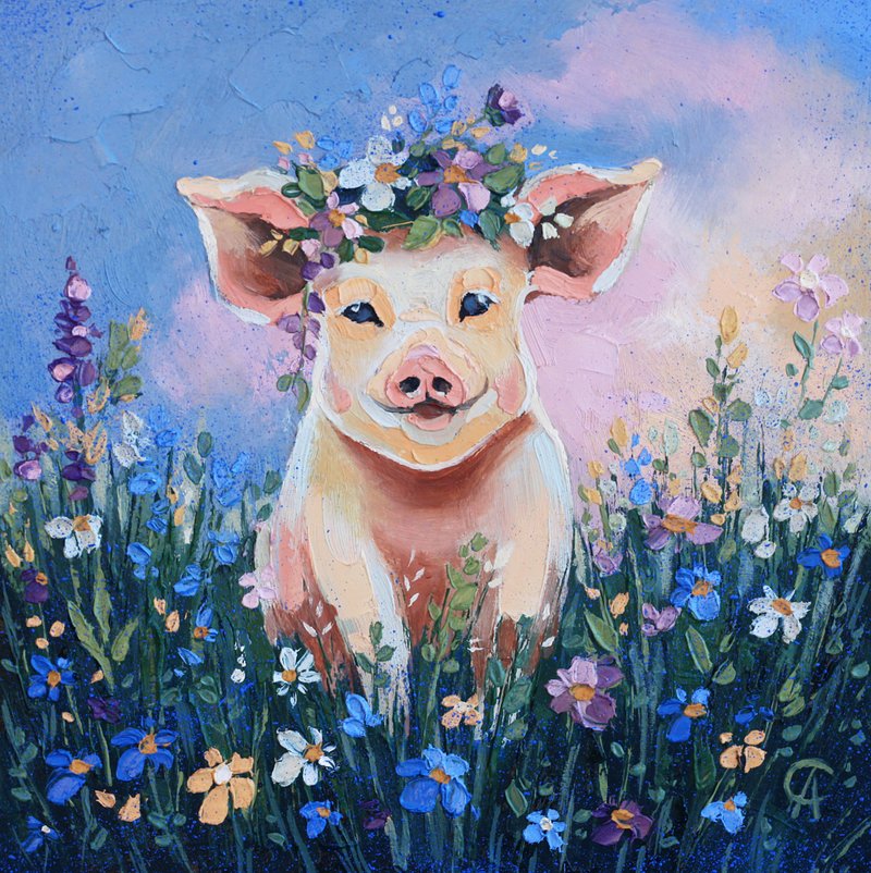 小猪 油画 动物 原创艺术 景观艺术品 幼儿园 壁饰 小猪艺术 - 海报/装饰画/版画 - 其他材质 粉红色