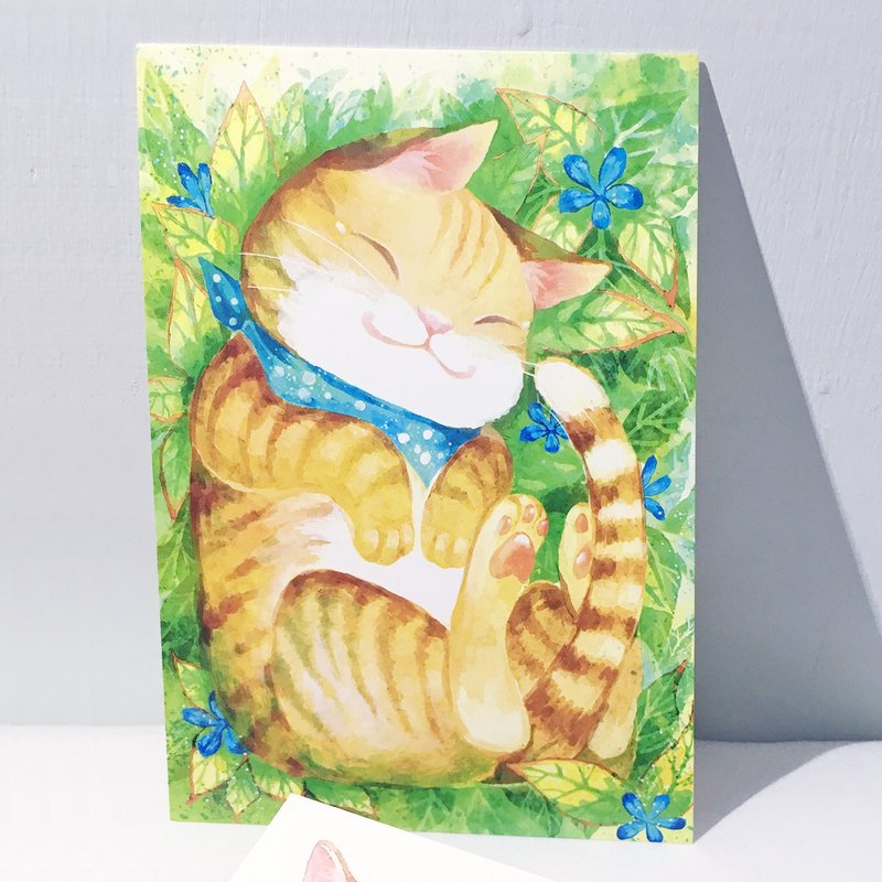慵懒的软软橘猫/ 双面明信片postcard - 卡片/明信片 - 纸 绿色