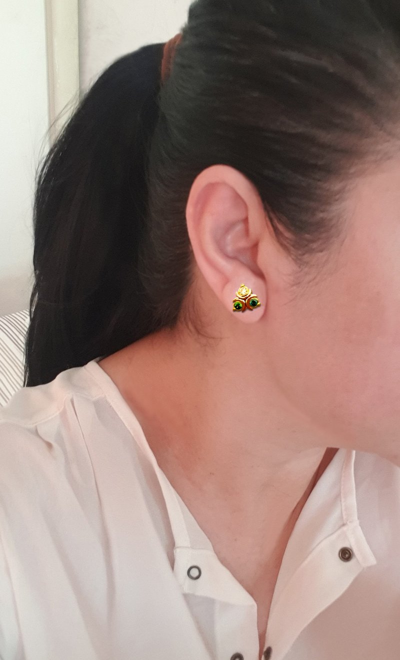 天然宝石耳环 - 耳环/耳夹 - 纯银 咖啡色