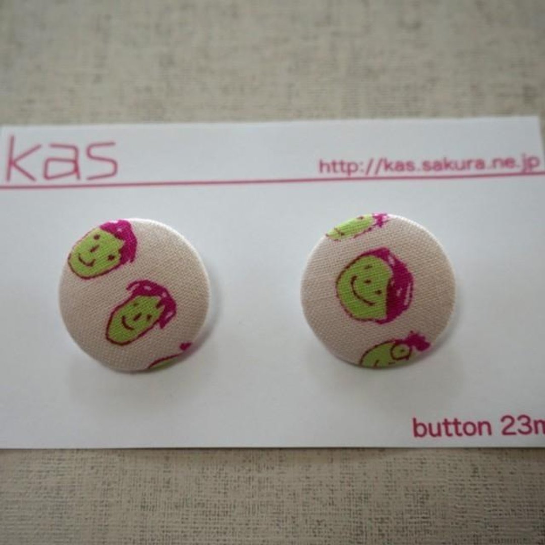 Hand printed original covered button"friends"(medium) - 其他 - 棉 粉红色