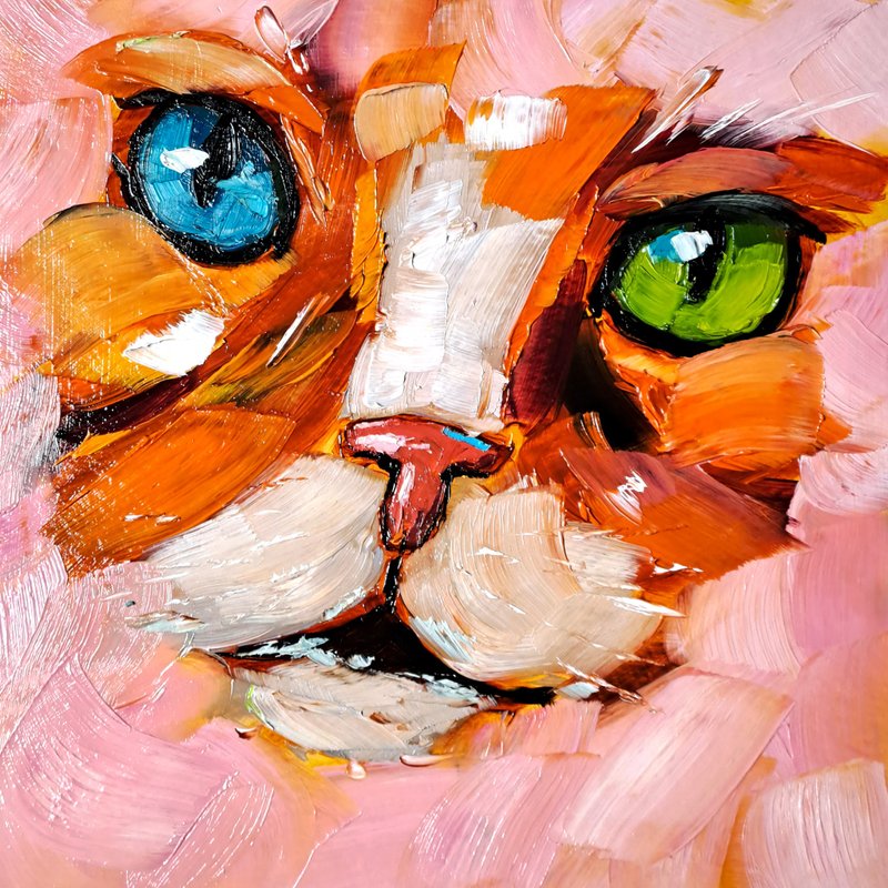 猫油画猫脸动物肖像原创艺术宠物 - 墙贴/壁贴 - 其他材质 多色