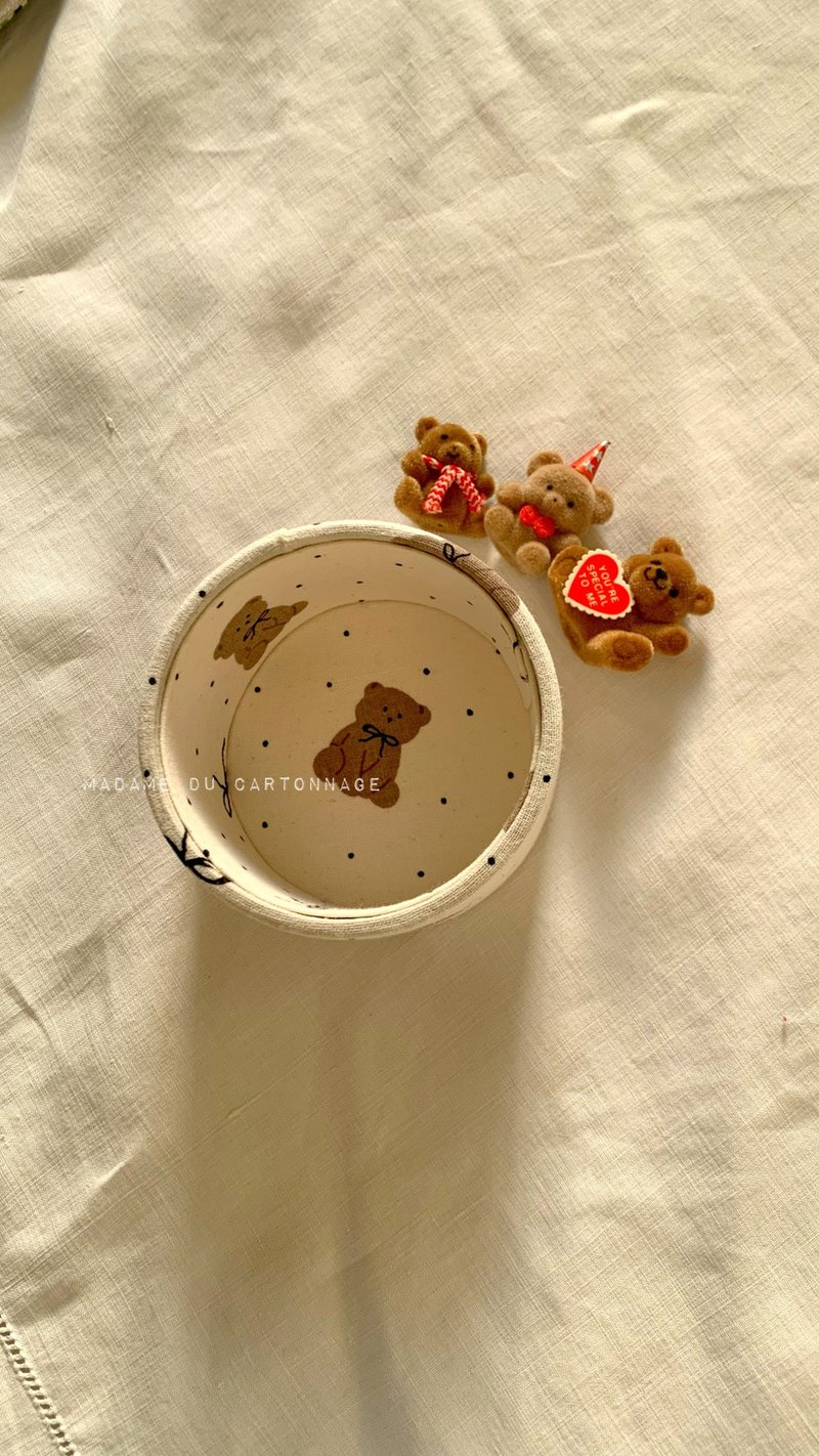 可爱小熊收纳布盒 法式布盒 收纳盒 桌上小盘 居家收纳 - 收纳用品 - 棉．麻 咖啡色