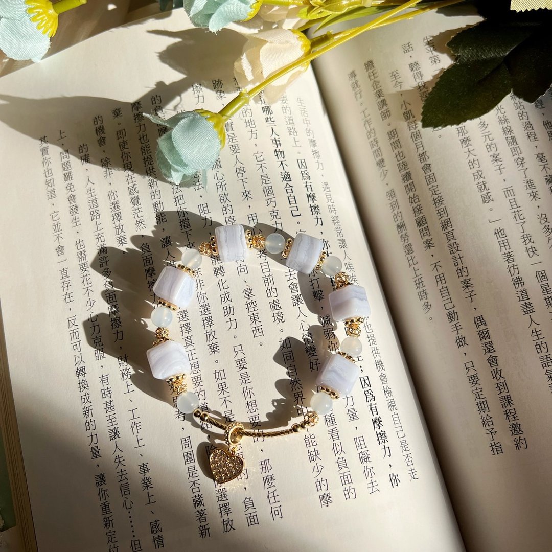 蓝纹玛瑙魔方 蓝纹玛瑙 天然石 水晶 手链 手环 定制 - 手链/手环 - 水晶 