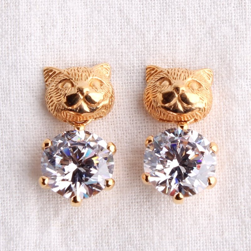 goblin cat 耳环 透明 - 耳环/耳夹 - 银 金色