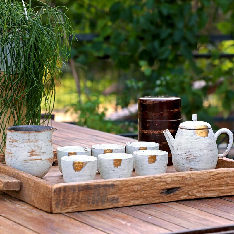 【五倍券优惠】微曦8入礼盒(壶+海+6杯) - 茶具/茶杯 - 陶 绿色