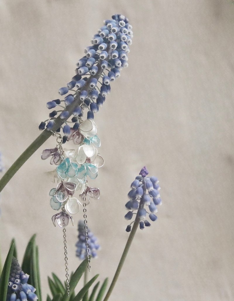 晶透紫藤花 垂坠树脂/耳夹可 - 耳环/耳夹 - 其他材质 紫色