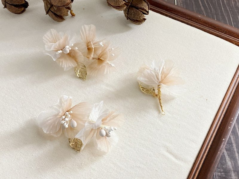 手工新娘饰品 复古纱花 温柔嫣粉 三件组发饰 - 发饰 - 丝．绢 