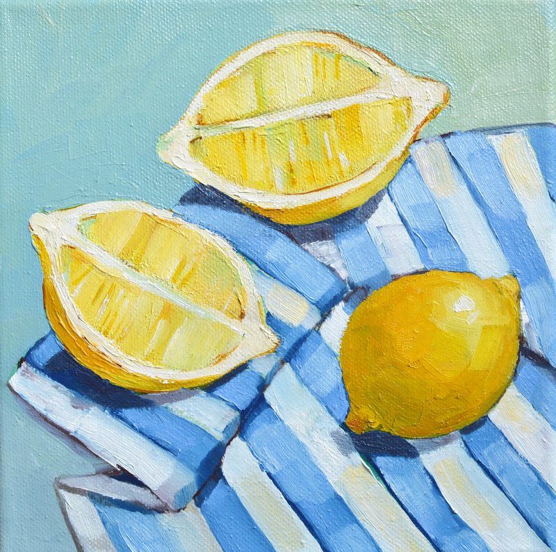 柠檬 原创布面油画 20x20cm 现代绘画 当代艺术 - 插画/绘画/写字 - 其他材质 黄色