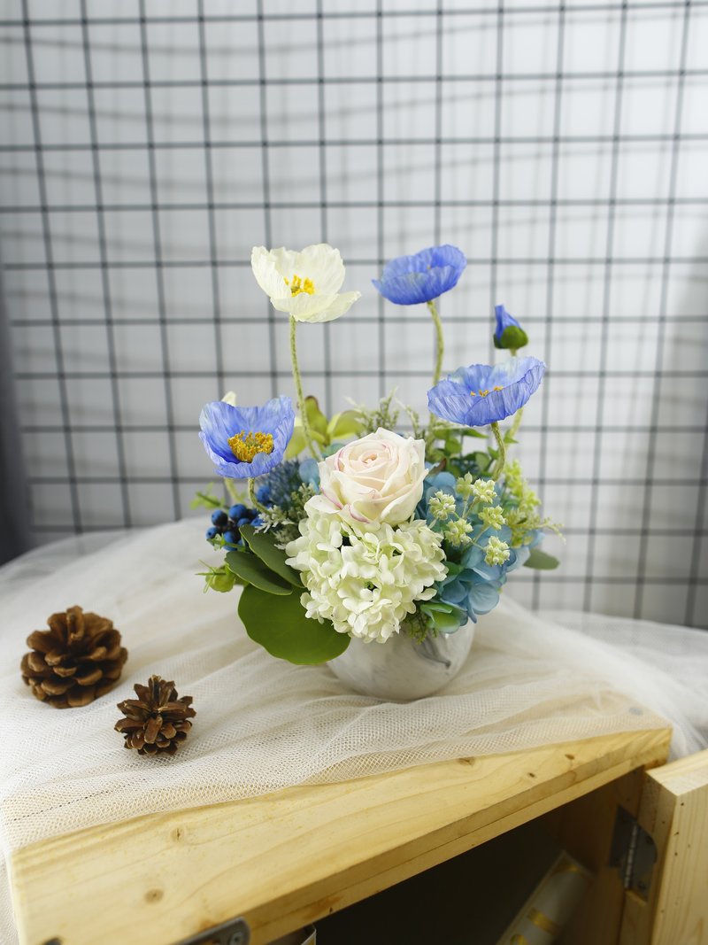 蓝白虞美人香氛花艺/拟真花/礼物/桌花/永不凋零/人造花 - 植栽/盆栽 - 其他材质 