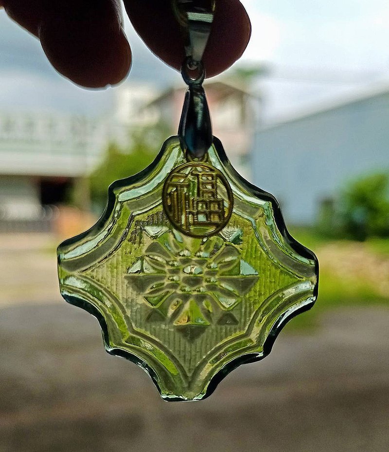 海棠花菱形花纹钥匙圈 海棠花 钥匙圈 压花玻璃 吊饰 礼品 - 钥匙链/钥匙包 - 玻璃 