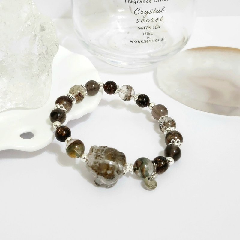 茶幽灵龙龟设计手链/招财聚财/消负能量/避邪之水晶 - 手链/手环 - 水晶 咖啡色