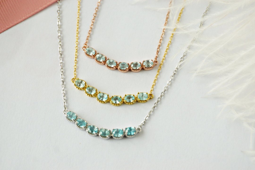 Natural Blue Zircon Necklace Silver925. - 项链 - 纯银 蓝色