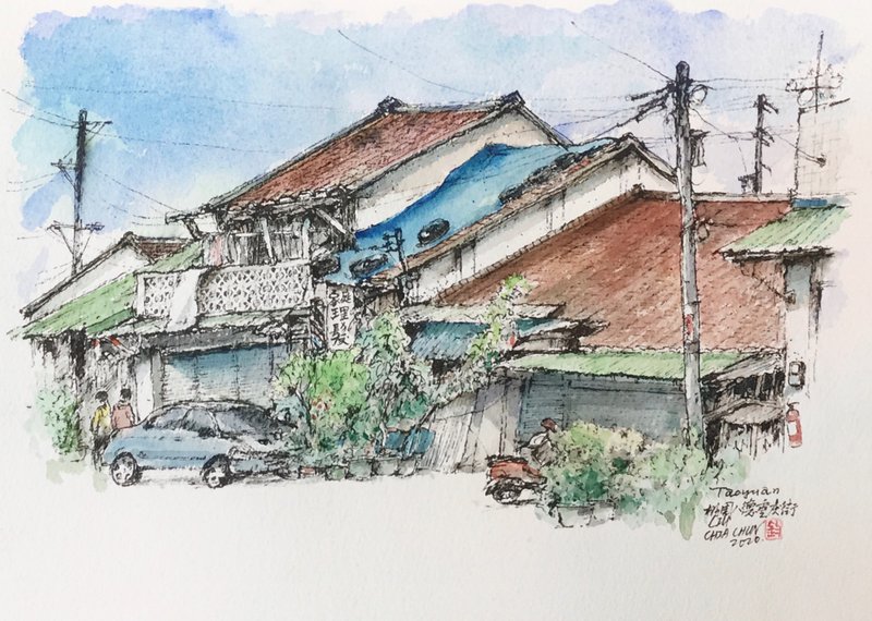 八德重庆街/手绘原作/淡彩/含画框 - 海报/装饰画/版画 - 纸 咖啡色