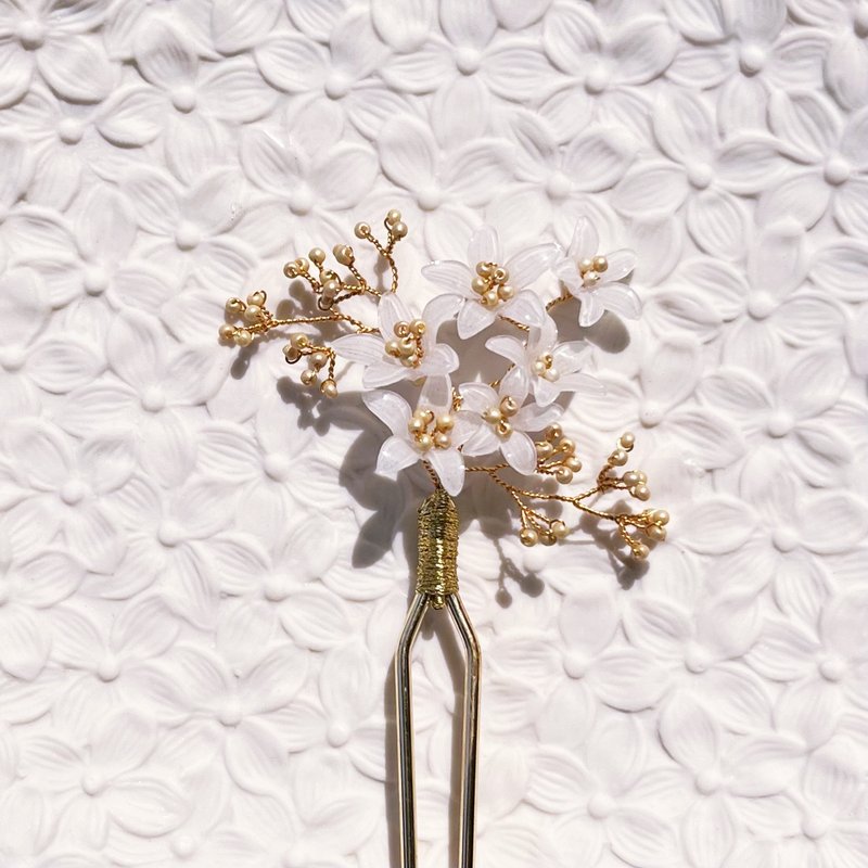 【莳花集】橙花。发簪。树脂花饰。新娘头饰。四月诞生花 - 发饰 - 树脂 金色