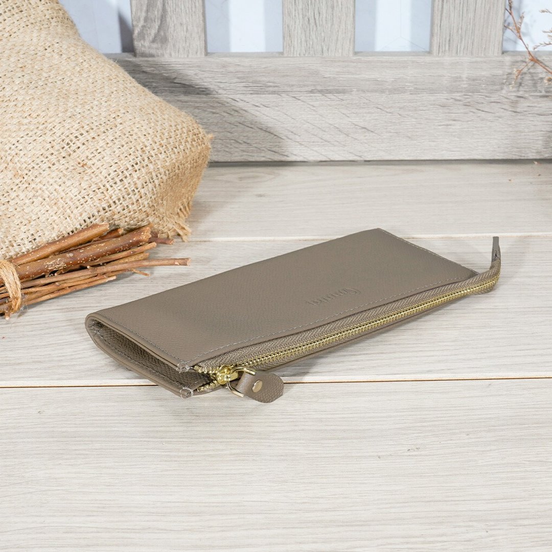 6卡1照浪漫风情单拉链牛皮长夹5103(可可色) - 皮夹/钱包 - 真皮 
