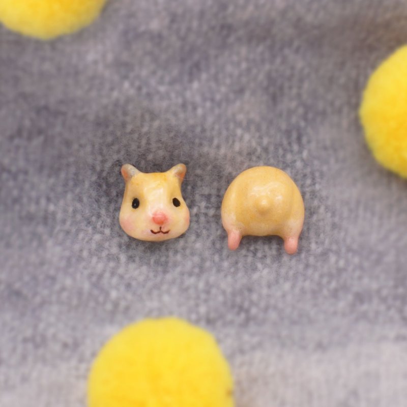 熊仔鼠和它的小屁股 仓鼠 |耳夹耳钉 - 耳环/耳夹 - 粘土 