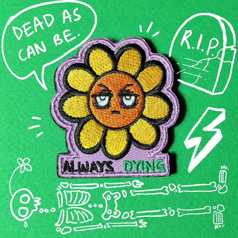 Always Dying Flower Embroidery Patch in velcro and iron on - 其他 - 绣线 绿色