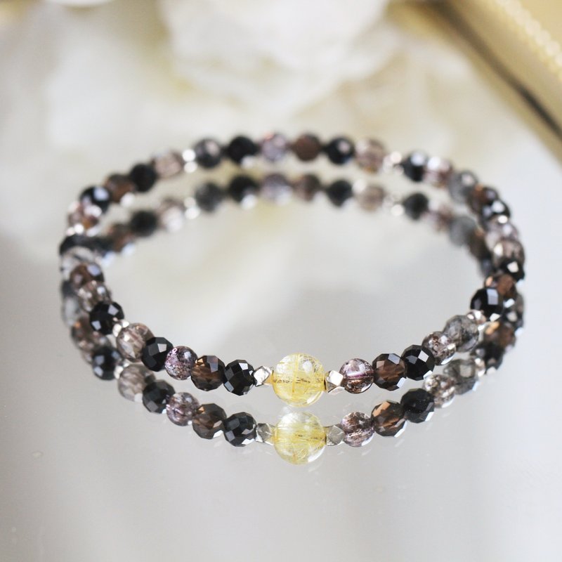 黑超七 金发晶 黑曜石 黑发晶 钛晶 强招财事业健康避邪 水晶手链 - 手链/手环 - 水晶 黑色