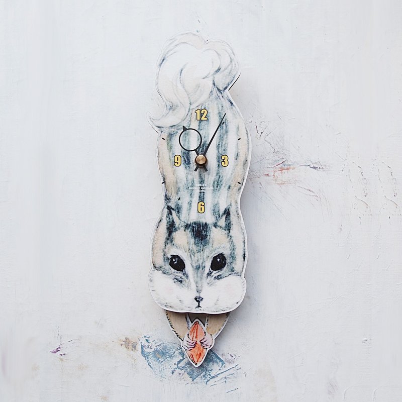 松鼠 - 动物造型钟摆钟 - 时钟/闹钟 - 木头 灰色