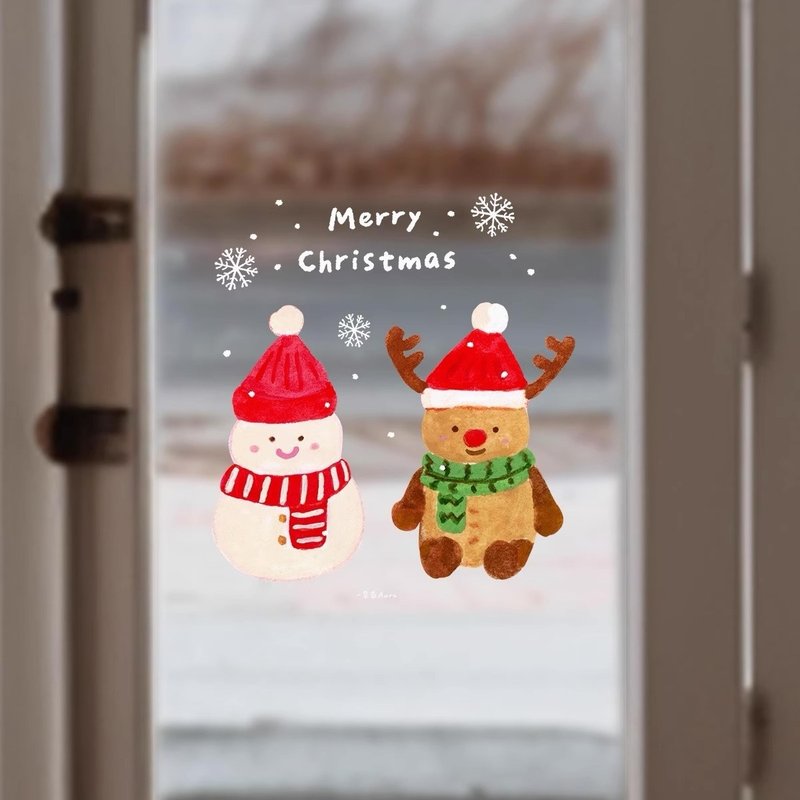 耶诞节插画玻璃贴纸 | 双面PVC静电窗贴 | 圣诞节居家氛围感装饰 - 墙贴/壁贴 - 塑料 多色