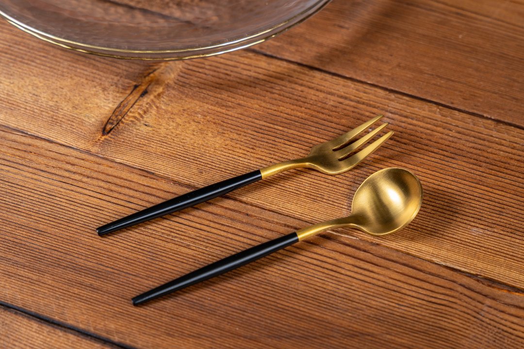 黑金色不锈钢甜品小匙小叉(一套2件) - 餐刀/叉/匙组合 - 不锈钢 银色
