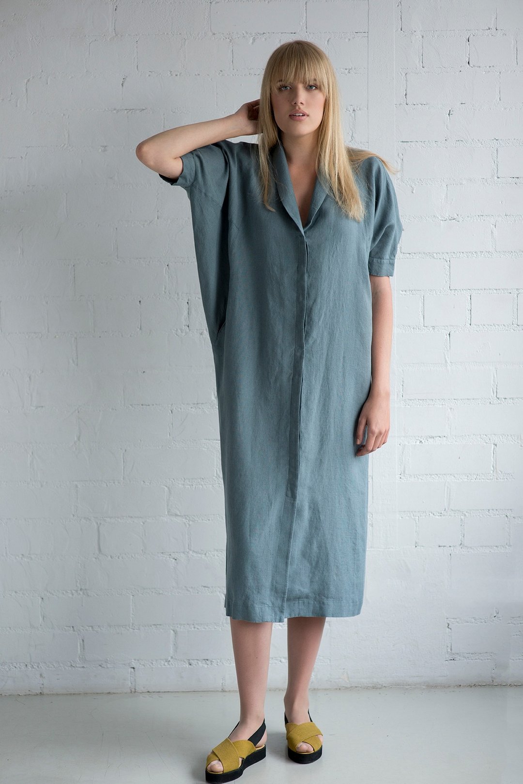 Linen Dress Motumo – 17S15 / Handmade loose linen summer dress - 洋装/连衣裙 - 亚麻 