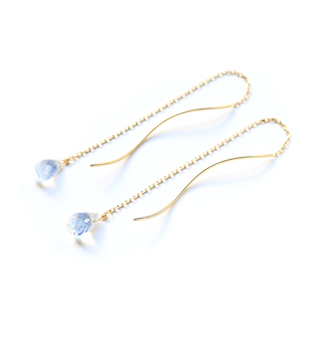June birthstone K10 single moonstone (briolette cut) American earrings ~ MONTBRETIA ~ - 耳环/耳夹 - 宝石 蓝色