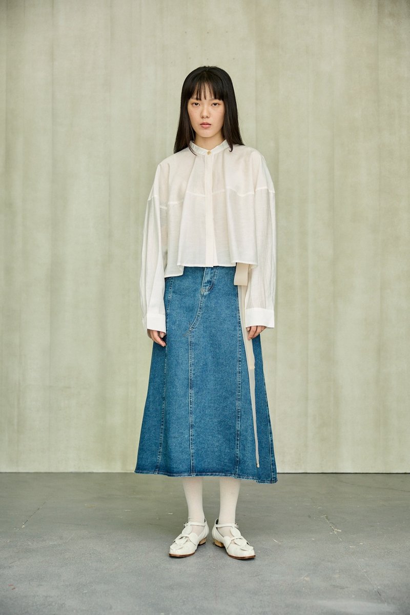 落肩胸线设计宽松衬衫 - 女装衬衫 - 其他材质 