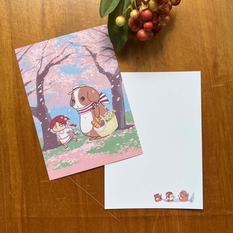 RED与可妮去野餐明信片 - 卡片/明信片 - 纸 粉红色