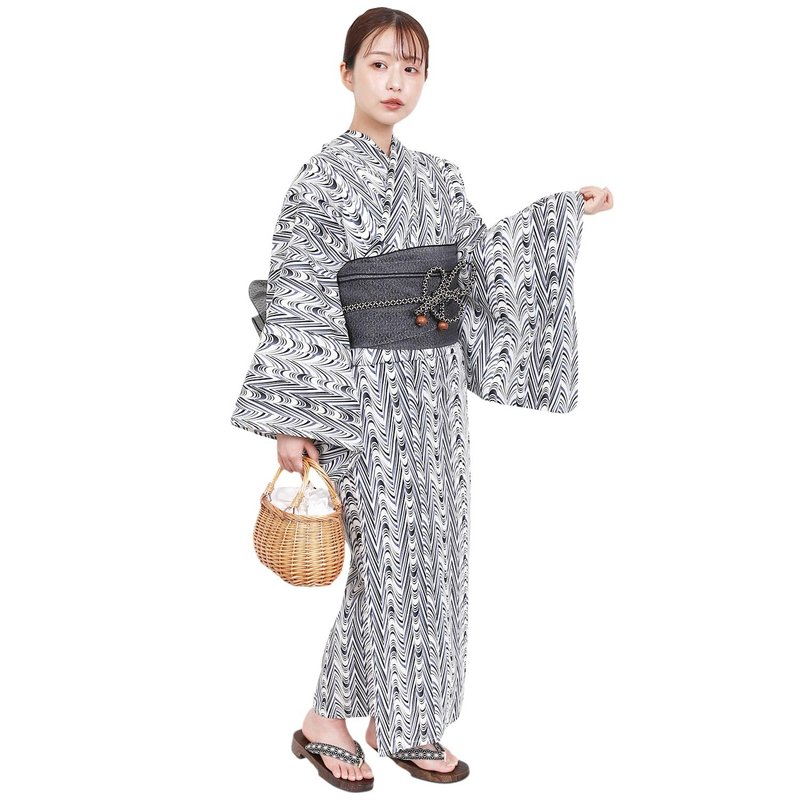 日本 和服 女性 梭织 浴衣 腰封 2件组 F Size x40-21a yukata - 其他 - 棉．麻 蓝色