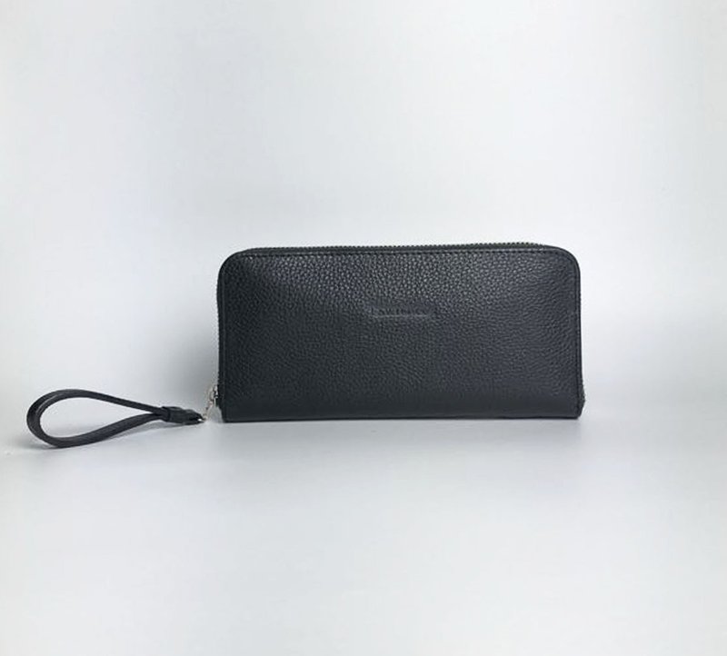 法国黑色荔面压纹内层芥黄色荔面压纹牛皮拉链长夹 (防盗刷) 法国 - 皮夹/钱包 - 真皮 黑色