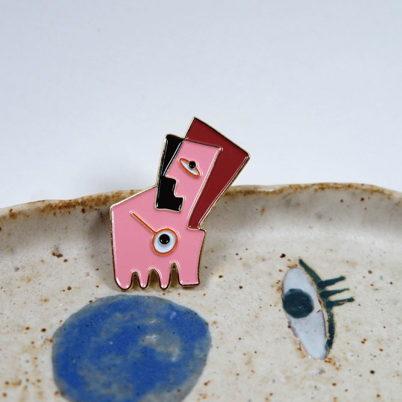 抽象的臉-金屬胸針 - 胸针 - 其他金属 粉红色
