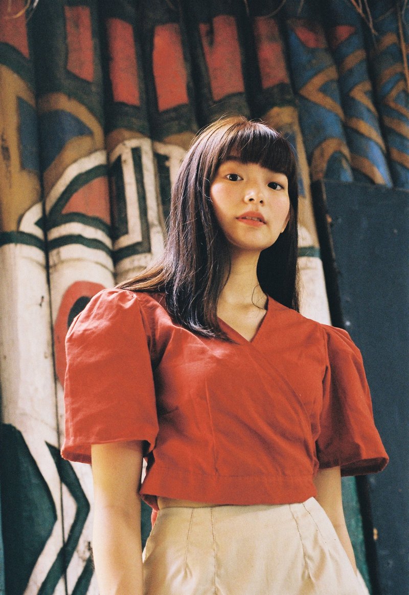 Crop Kimono (Red) - 女装上衣 - 棉．麻 红色