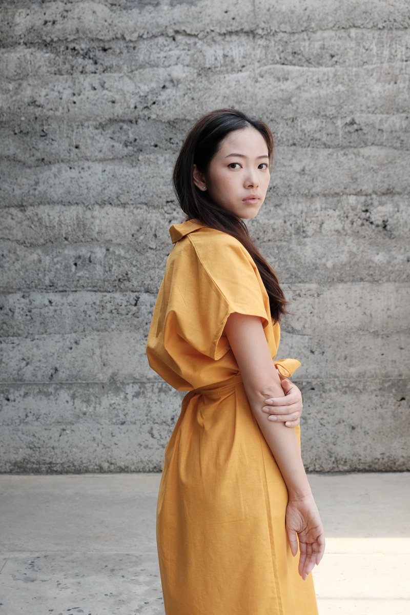 有领长版洋装 _ MAPRAO : 黄色 - 洋装/连衣裙 - 棉．麻 黄色