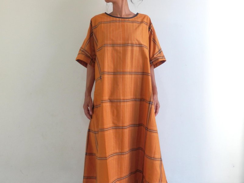 One-piece dress made at check salon / orange - 洋装/连衣裙 - 棉．麻 