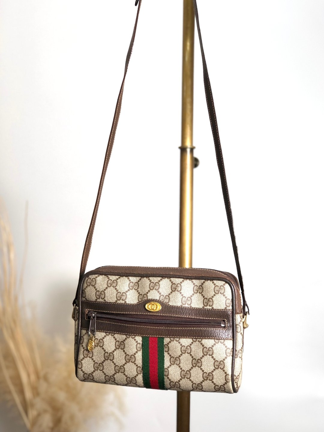 【日本直送，名牌二手包装】GUCCI Sherry line GG图案单肩包米色PVC皮革复古2mchac - 侧背包/斜挎包 - 防水材质 咖啡色