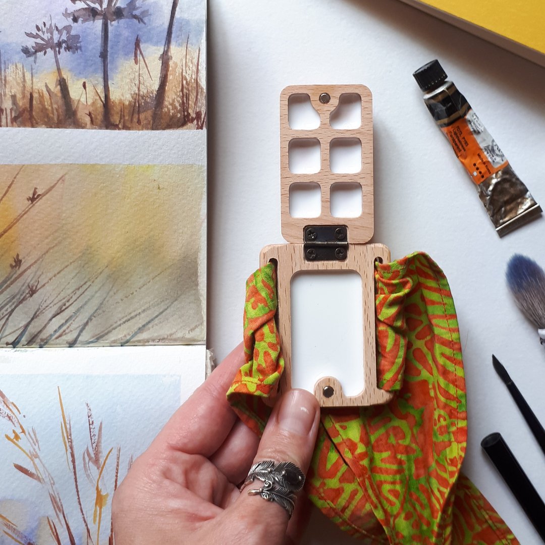 The wrist palette 6 wells, portable wooden palette, tiny palette - 手链/手环 - 木头 咖啡色