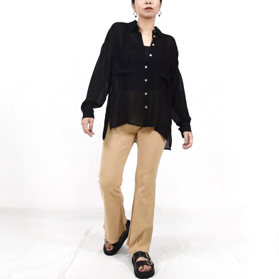 CARMEN SHIRT 黑色小透视 随性宽松衬衫 - 女装上衣 - 丝．绢 黑色