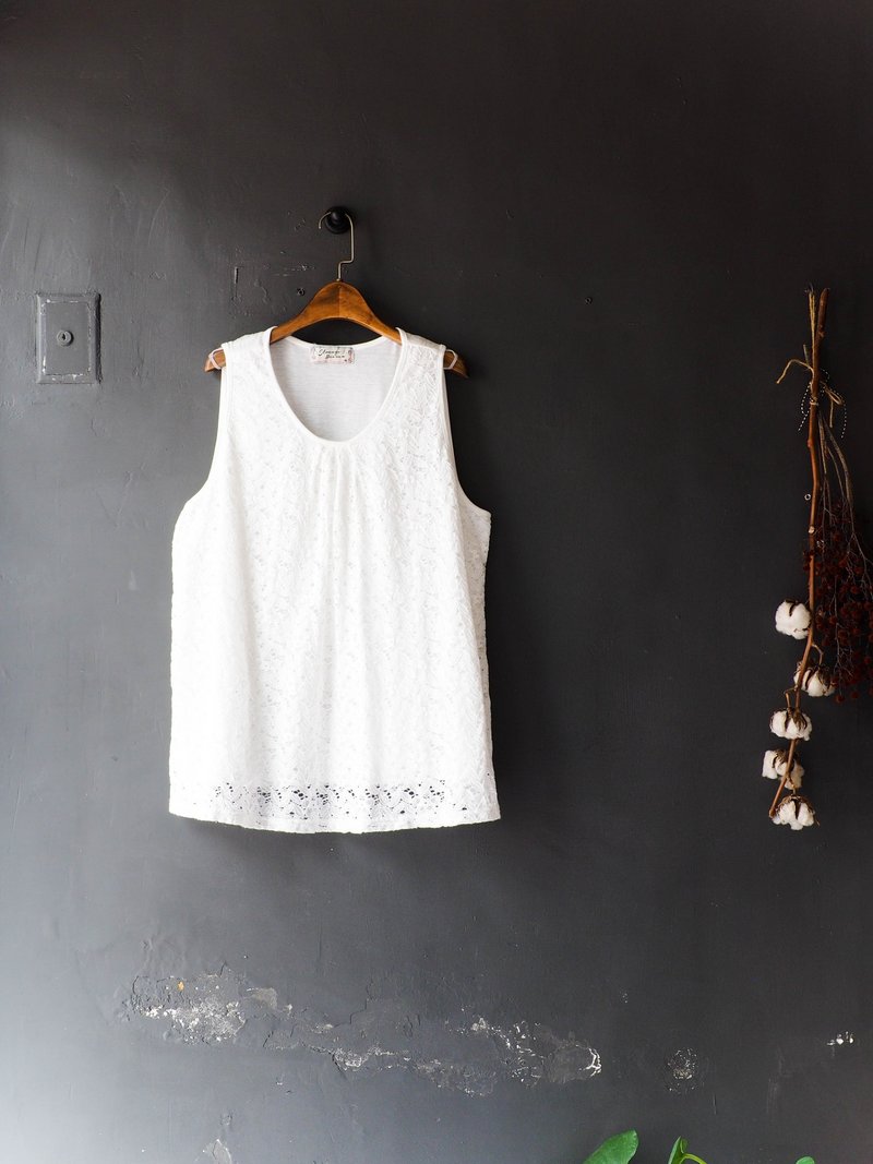 河水山 - 神奈川轻轻软花文艺少女 古董棉质衬衫上衣 shirt oversize vintage - 女装上衣 - 棉．麻 白色