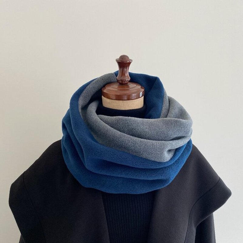 一戴即时尚感十足 | 轻盈保暖抓绒双色围脖 | 海军蓝 炭灰色 中性 - 围巾/披肩 - 聚酯纤维 蓝色
