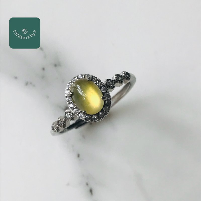 天然翡翠戒指　缅甸原产　SV925纯银　可调节尺寸R210-001 - 戒指 - 玉石 黄色